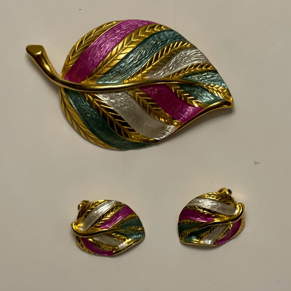 Vtg Park Lane Leaf Brooch w/Earrings